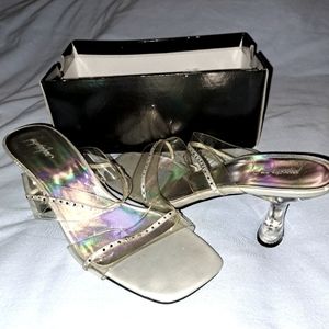 Jacqueline Ferrari Clear Heel, Sparkle Strap 3" Shoes